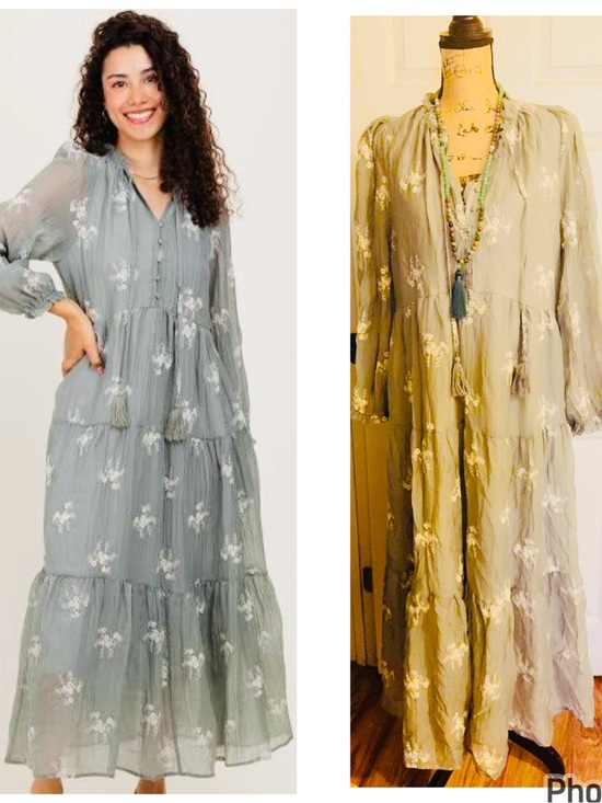 Polagram Dresses & Skirts - Boho Tiered Maxi Dress in Sage Green